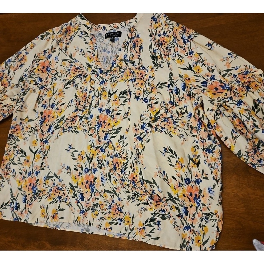 Eloquii Blouse 24 Pink Blue Boho CottageCore Ruffle Puff Sleeve Peasant Top - Picture 15 of 15